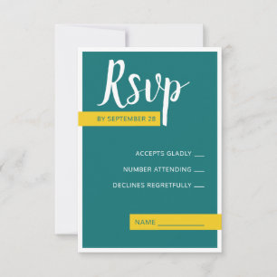 Moderne, zeitgenössische grüne und gelbe Hochzeit  RSVP Karte