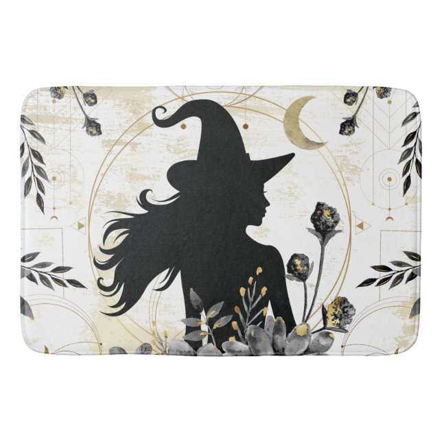 Moderne zeitgenössische Halloween-Hexe 3 Badematte (Vorderseite)