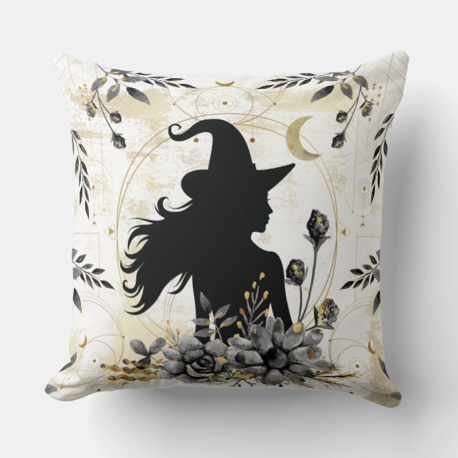 Moderne zeitgenössische Halloween-Hexe 3 Kissen (Vorderseite)