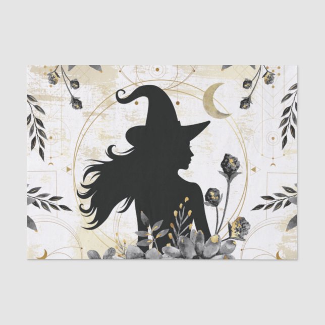 Moderne zeitgenössische Halloween-Hexe 3 Seidenpapier (Vorderseite)