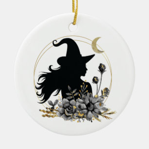 Moderne zeitgenössische Halloween-Hexe Keramik Ornament