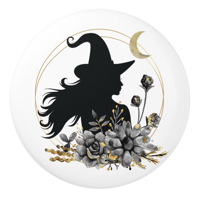 Moderne zeitgenössische Halloween-Hexe Keramikknauf (Vorderseite)