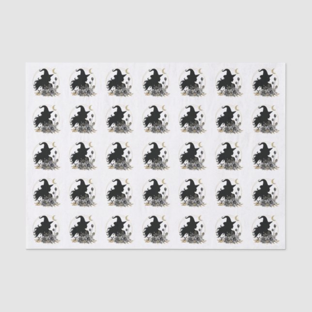 Moderne zeitgenössische Halloween-Hexe Seidenpapier (Vorderseite)