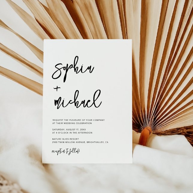 Moderne zeitgenössische Schwarz-weiße Hochzeit Einladung (Von Creator hochgeladen)