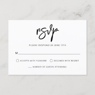 Moderne zeitgenössische Schwarz-weiße Hochzeit RSVP Karte