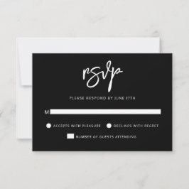 Moderne zeitgenössische Schwarz-weiße Hochzeit RSVP Karte