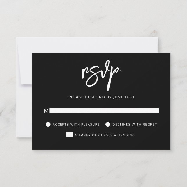 Moderne zeitgenössische Schwarz-weiße Hochzeit RSVP Karte (Vorderseite)