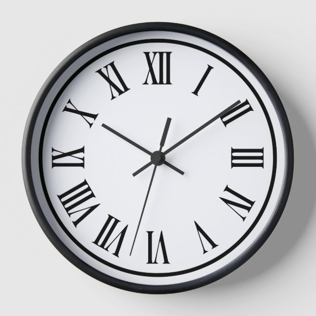Moderne, zeitgenössische schwarzrömische Mauermaue Uhr (Vorderseite)