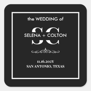 Moderne zeitlose Schwarz-Weiß-Hochzeitsticker Quadratischer Aufkleber