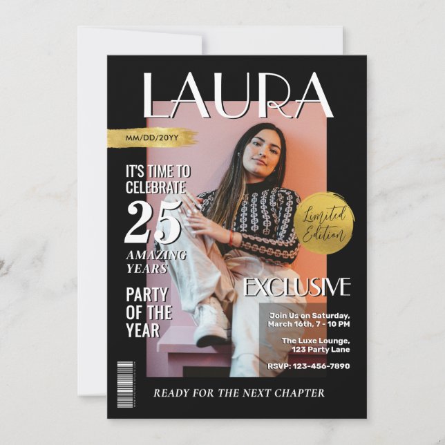 Moderne Zeitschriftenabdeckung für Geburtstage, Po Einladung (Vorderseite)