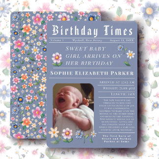 Moderne Zeitungsflach-Geburtsanzeigenkarte Ankündigung