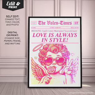 Moderne Zeitungskunst Print, rosa Cupid Wall Art Poster