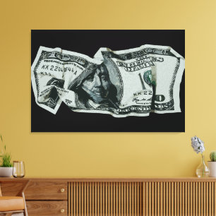 Moderne zerknitterte 100-Dollar-Schein-Gestaltung Leinwanddruck