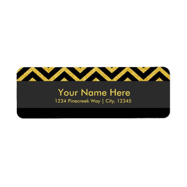 Moderne, Zickzack Black & Gold-elegante Adressenma (Vorne)