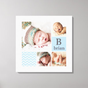 Moderne Zickzack Blue Personalisiert Foto Vorlage Leinwanddruck