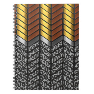 Moderne Zickzack-Chevron-Schneeleopard-Tierdruck Notizblock