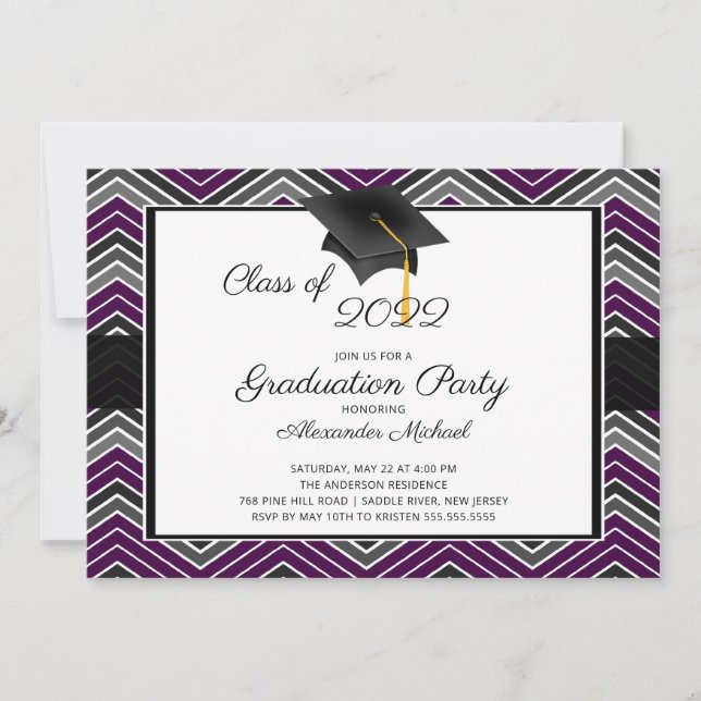 Moderne Zickzack Graduate Tassel Graduation Party  Einladung (Vorderseite)