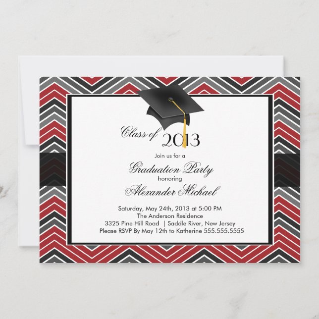 Moderne Zickzack Graduate Tassel Graduation Party Einladung (Vorderseite)