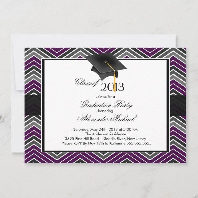 Moderne Zickzack Graduate Tassel Graduation Party Einladung (Vorderseite)