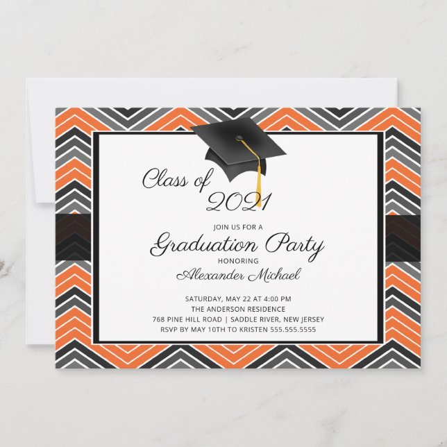 Moderne Zickzack GraduateTassel Graduierungspartei Einladung (Vorderseite)