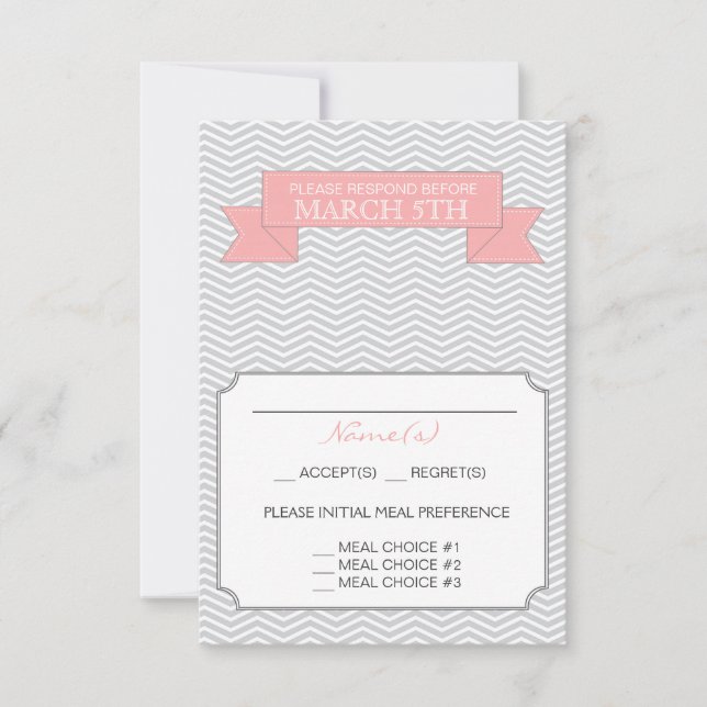 Moderne Zickzack Hochzeitskarte Rosa RSVP Karte (Vorderseite)