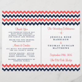 Moderne Zickzack Hochzeitskollektion Navy & Coral