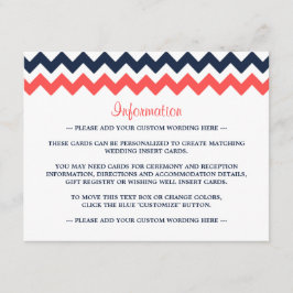 Moderne Zickzack Hochzeitskollektion Navy & Coral Begleitkarte