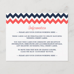 Moderne Zickzack Hochzeitskollektion Navy & Coral Begleitkarte