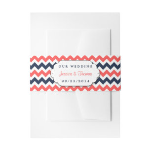 Moderne Zickzack Hochzeitskollektion Navy & Coral Einladungsbanderole