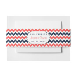 Moderne Zickzack Hochzeitskollektion Navy & Coral Einladungsbanderole