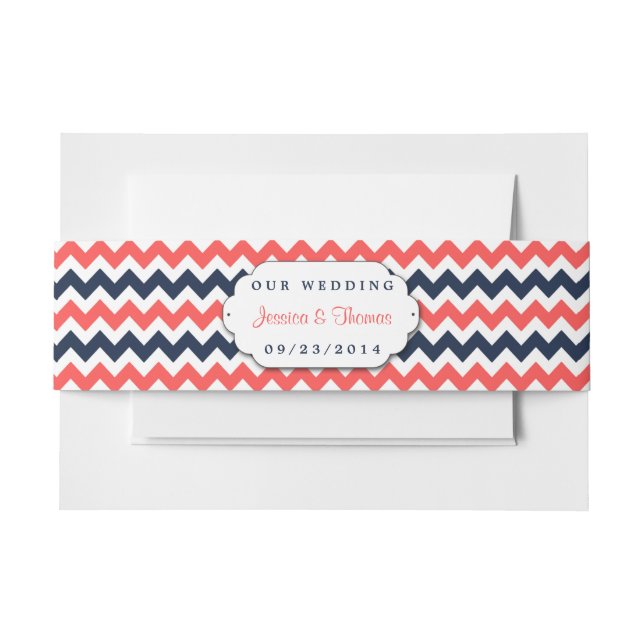 Moderne Zickzack Hochzeitskollektion Navy & Coral Einladungsbanderole (Vorderseite Beispiel)