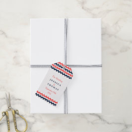 Moderne Zickzack Hochzeitskollektion Navy & Coral Geschenkanhänger