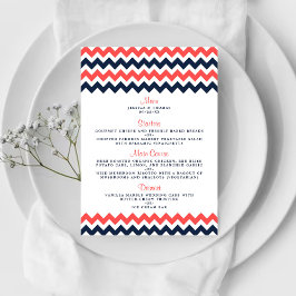 Moderne Zickzack Hochzeitskollektion Navy & Coral Menükarte