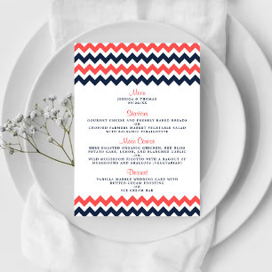 Moderne Zickzack Hochzeitskollektion Navy & Coral Menükarte