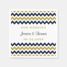 Moderne Zickzack Hochzeitskollektion Navy & Gold Serviette