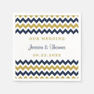 Moderne Zickzack Hochzeitskollektion Navy & Gold Serviette