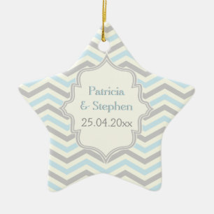 Moderne Zickzack Muster in Blau, Grau und Elfenbei Keramikornament