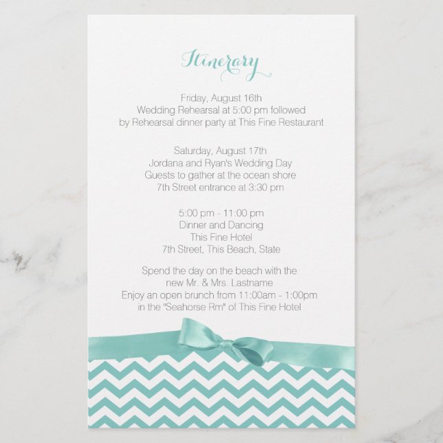 Moderne Zig Zag Aqua und Grau Itinerary (Vorderseite)