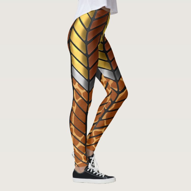 Moderne Zigzag Zickzack Giraffe Tierausdruck Leggings (Rechts)