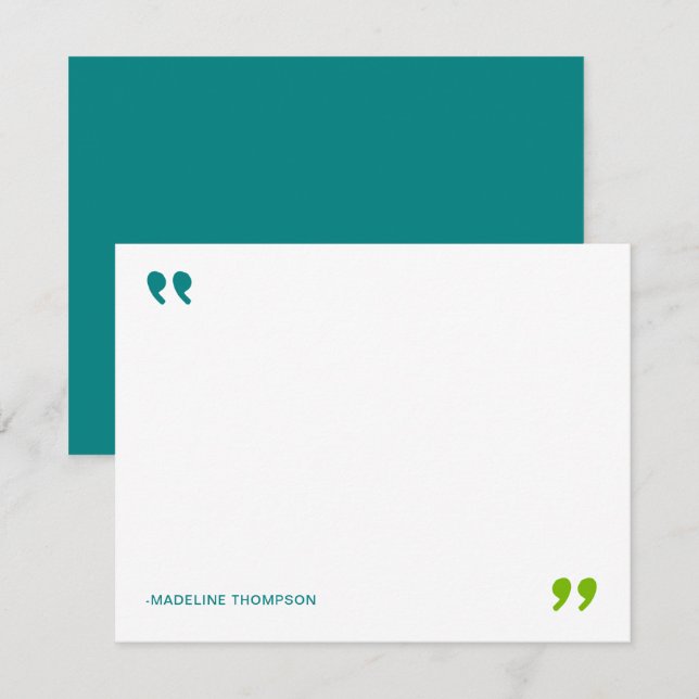 Moderne zitierbare Teegrün-Minimalistische Typogra Mitteilungskarte (Vorne/Hinten)