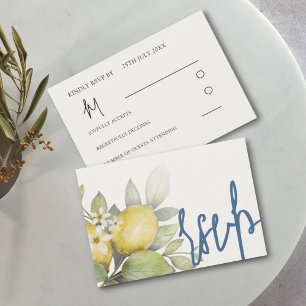 Moderne Zitronen Blau & Gelbe Hochzeit RSVP Karte
