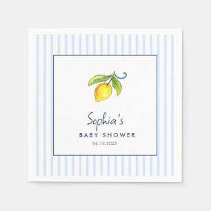 Moderne Zitronen Blaue Streifen Babydusche Serviette