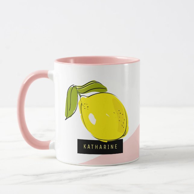 Moderne Zitronen Tasse Rosa und Weiße Blöcke (Links)