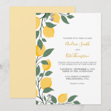 Moderne Zitronen und Blätter Kalligrafie Hochzeit