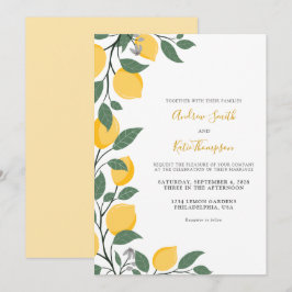 Moderne Zitronen und Blätter Kalligrafie Hochzeit Einladung