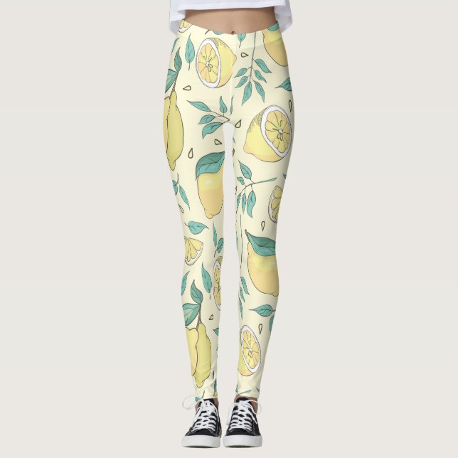 Moderne Zitronenfrüchte Sommergelb Personalisiert Leggings (Vorderseite)