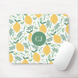 Moderne Zitronenfrüchte Sommergelbe grüne Monogram Mousepad