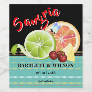 Moderne Zitrusfrüchte Sangria   Hochzeit Weinetikett
