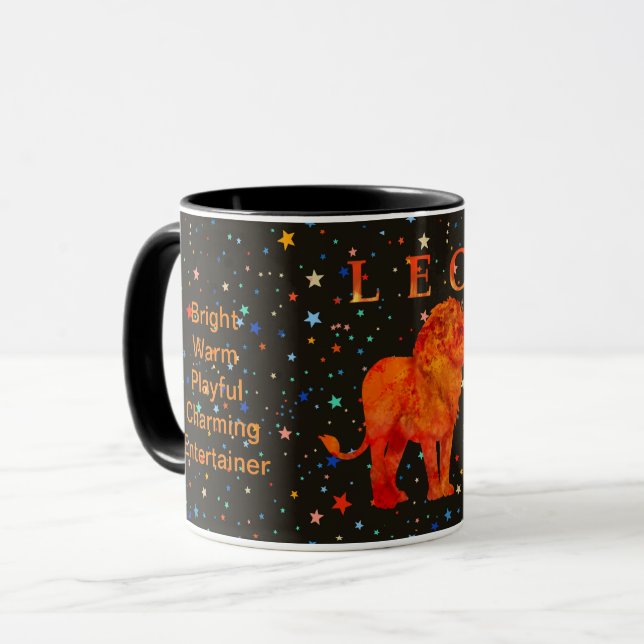 Moderne zodiac Leo personalisierte Merkmale Tasse (Vorderseite Links)