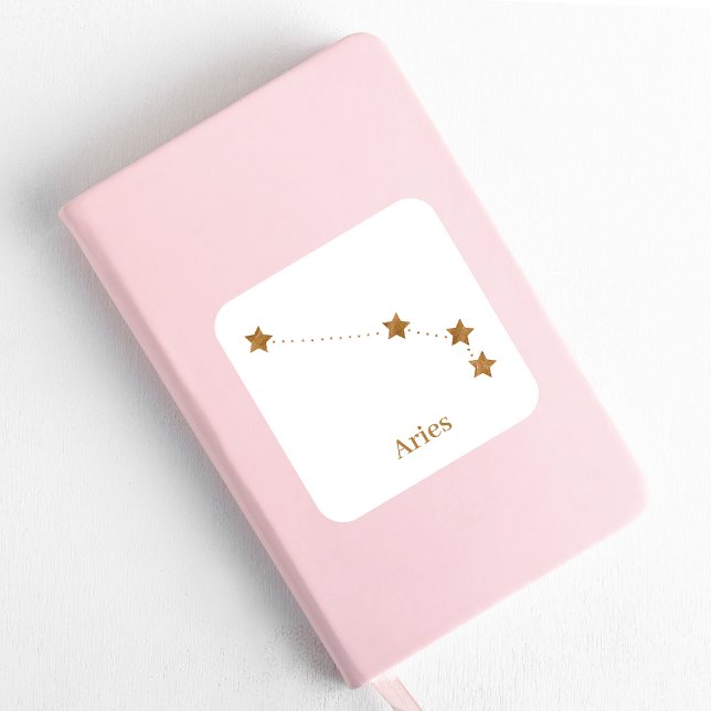 Moderne Zodiac Sign Gold Aries | Elementfeuer Quadratischer Aufkleber (Von Creator hochgeladen)